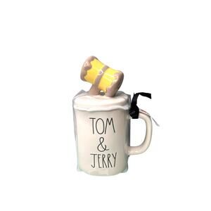 Rae Dunn Tom And Jerry Ceramic Mug With Hammer Topper Warner Bros Collectible